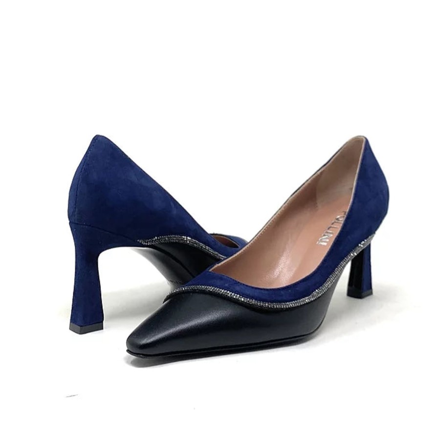 Heels Buckles Footwear | Pollini | Caroline | Leather/Suede Black/Navy