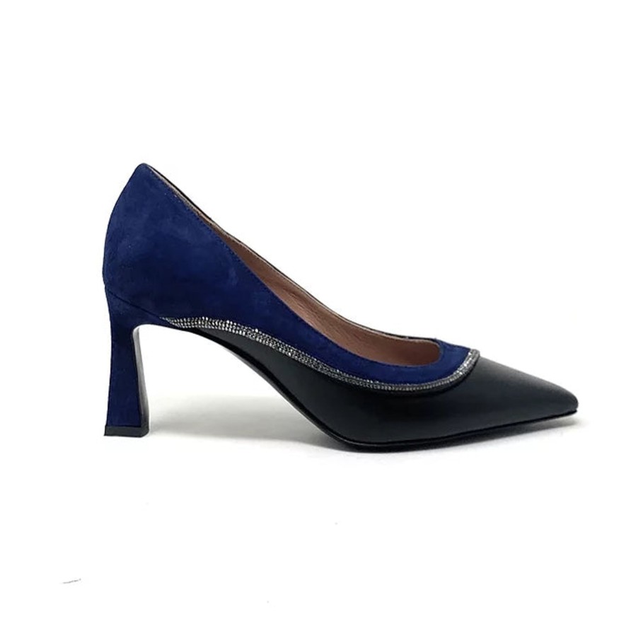 Heels Buckles Footwear | Pollini | Caroline | Leather/Suede Black/Navy