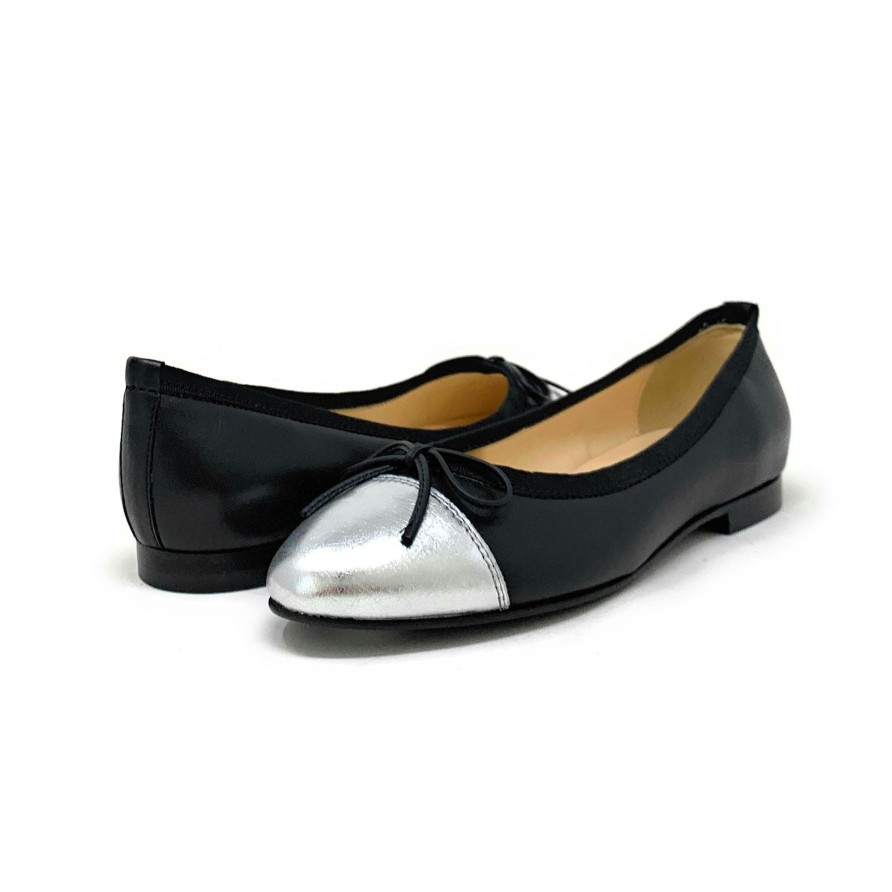 Flats Buckles Footwear | Buckles New York | Elizabeth | Black Leather/ Silver Tip Black/Silver Tip