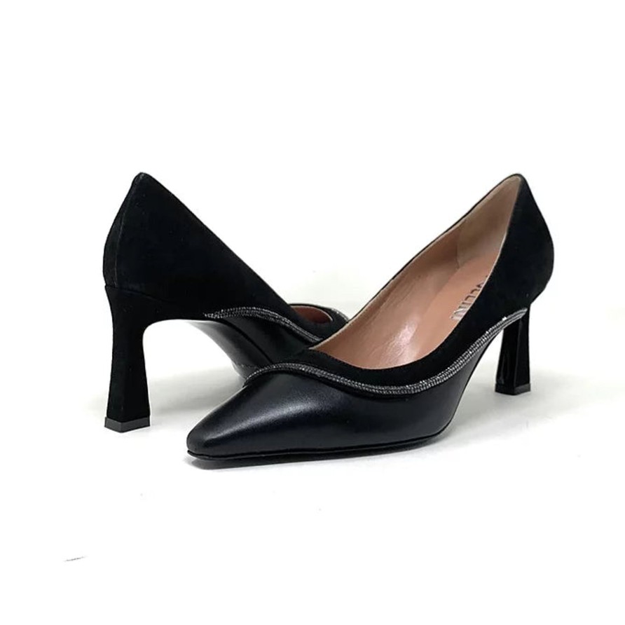 Heels Buckles Footwear | Pollini | Caroline | Leather/Suede Black