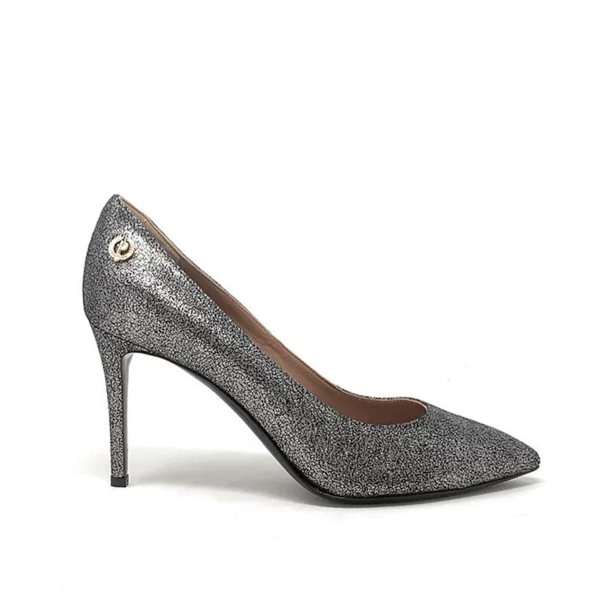 Heels Buckles Footwear | Pollini | Cosmo | Suede Pewter