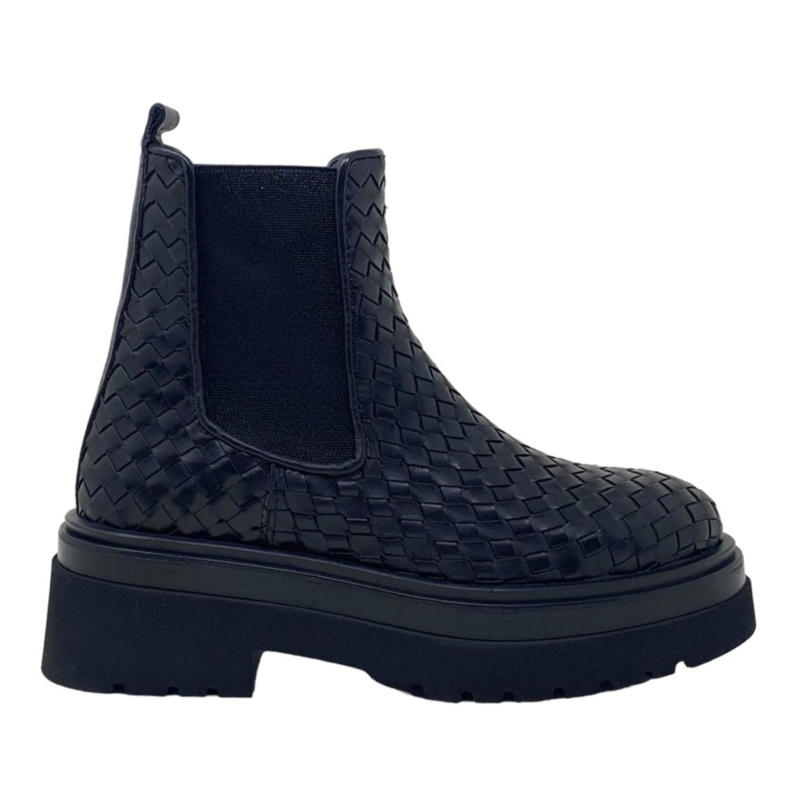 Booties Buckles Footwear | Homers | Wave | Woven Leather Black