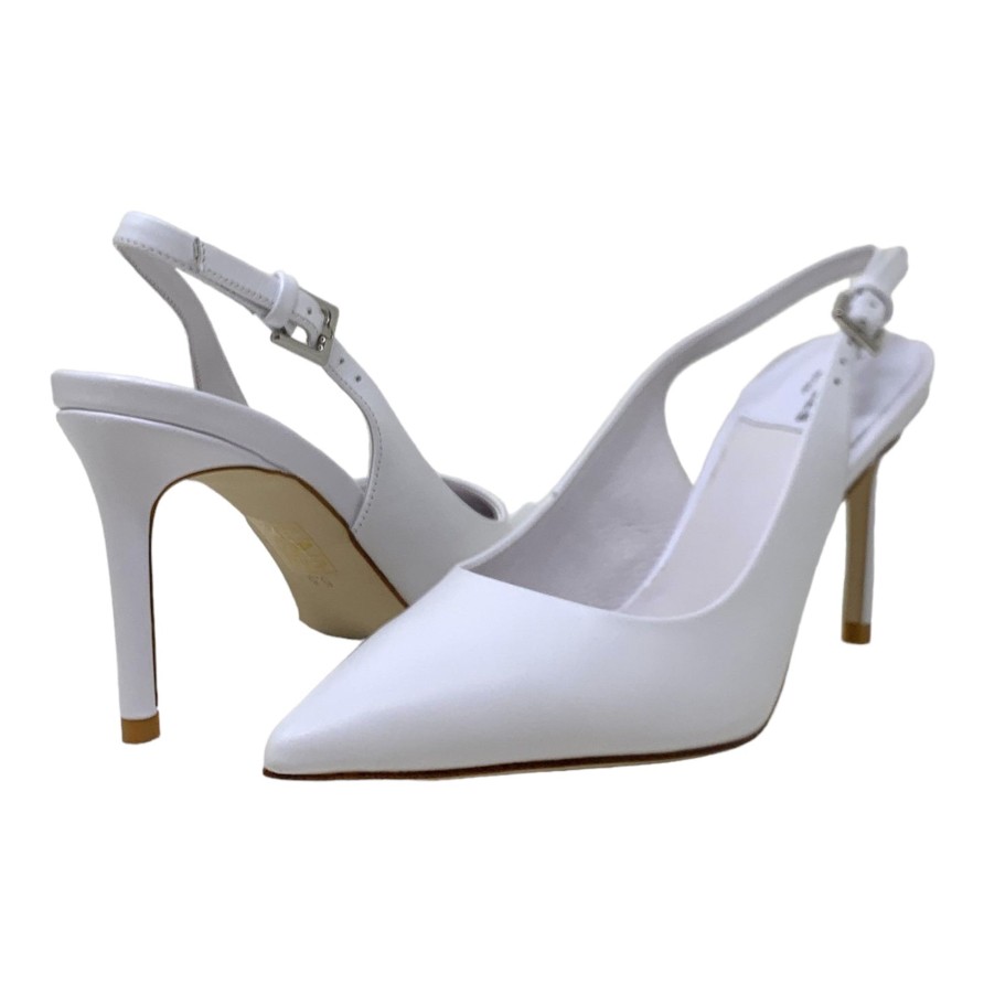 Heels Buckles Footwear | Buckles New York | Nikki Sling | Leather White