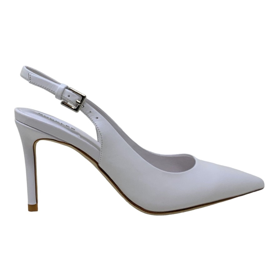 Heels Buckles Footwear | Buckles New York | Nikki Sling | Leather White