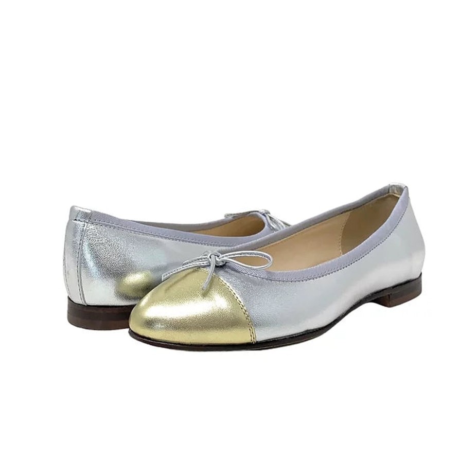 Flats Buckles Footwear | Buckles New York | Elizabeth | Silver Leather/ Gold Tip Silver/Gold Tip