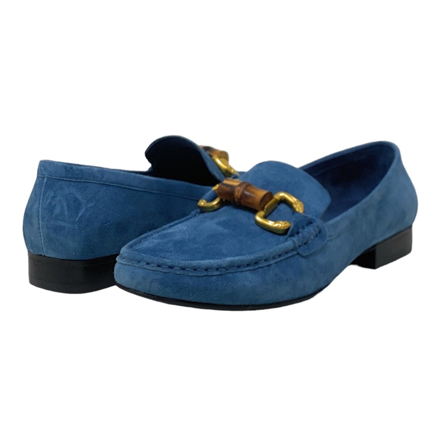 Flats Buckles Footwear | Buckles New York | Appren | Suede Light Blue