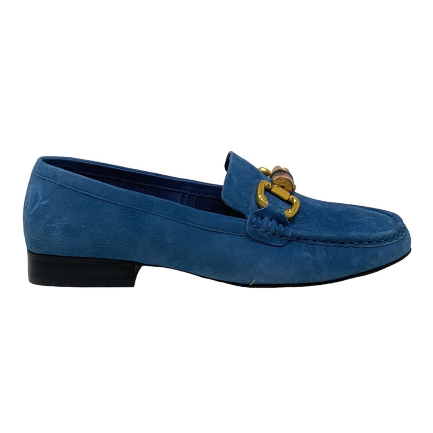 Flats Buckles Footwear | Buckles New York | Appren | Suede Light Blue